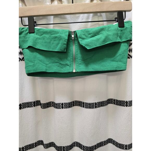 Princess Polly kelly green bandeau exposed zipper pleated crop top US 4 - Picture 7 of 9